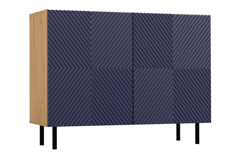 Komoda Kama 2K dwudrzwiowa ryflowany front kwadrat 100 cm dąb artisan/granatowy