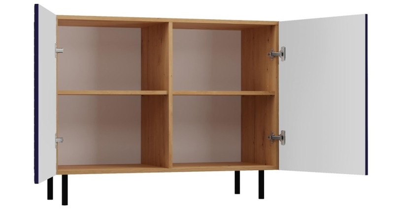 Komoda Kama 2K dwudrzwiowa ryflowany front kwadrat 100 cm dąb artisan/granatowy