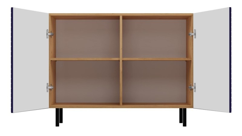 Komoda Kama 2K dwudrzwiowa ryflowany front kwadrat 100 cm dąb artisan/granatowy