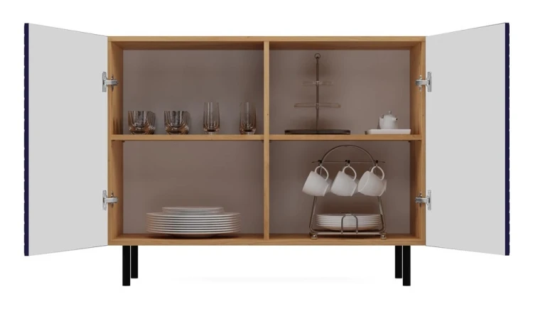 Komoda Kama 2K dwudrzwiowa ryflowany front kwadrat 100 cm dąb artisan/granatowy