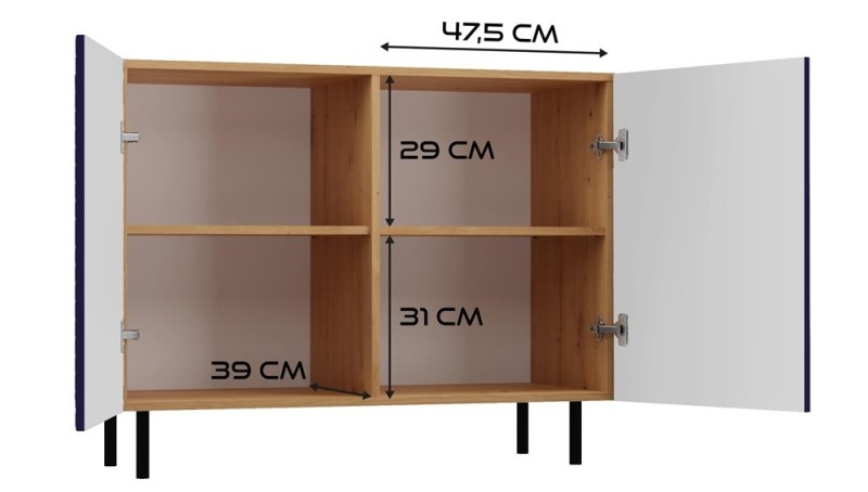 Komoda Kama 2K dwudrzwiowa ryflowany front kwadrat 100 cm dąb artisan/granatowy