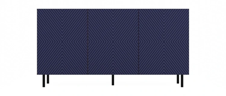 Komoda Kama 3K trzydrzwiowa ryflowany front kwadrat 150 cm dąb artisan/granatowy