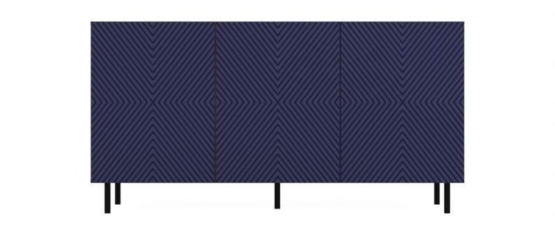 Komoda Kama 3K trzydrzwiowa ryflowany front kwadrat 150 cm dąb artisan/granatowy