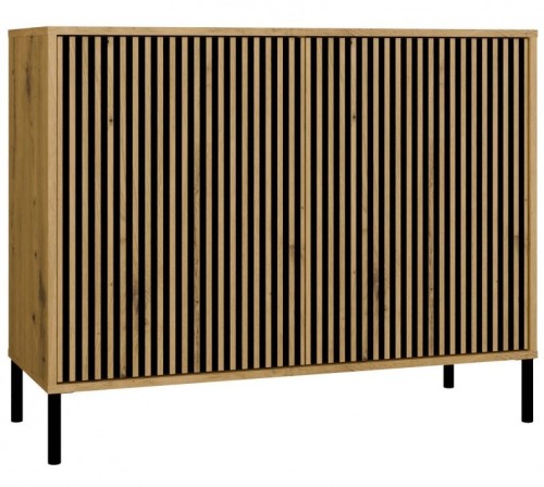 Komoda Kamaro 2D Slim dwudrzwiowa ryflowany front lamele 100 cm dąb artisan