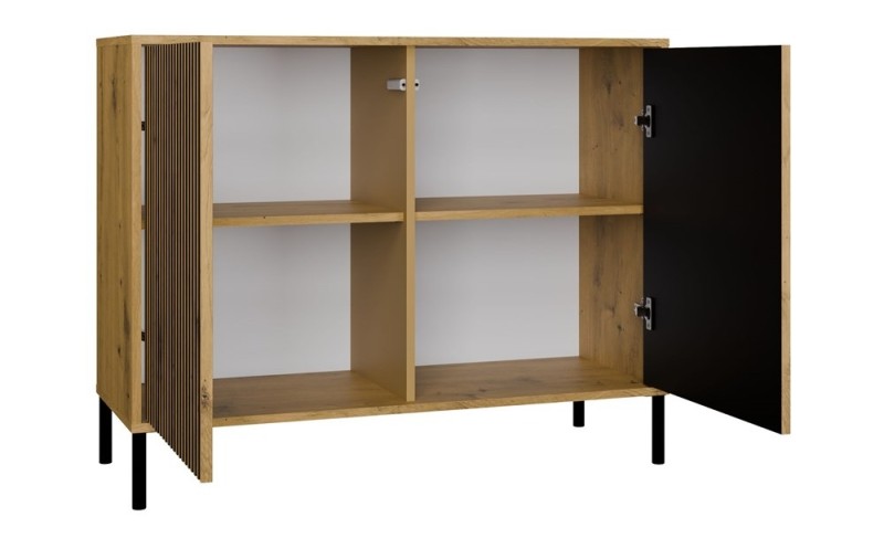 Komoda Kamaro 2D Slim dwudrzwiowa ryflowany front lamele 100 cm dąb artisan