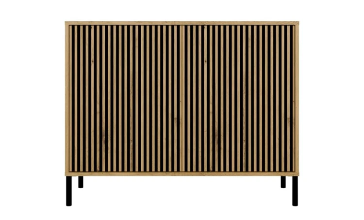 Komoda Kamaro 2D Slim dwudrzwiowa ryflowany front lamele 100 cm dąb artisan