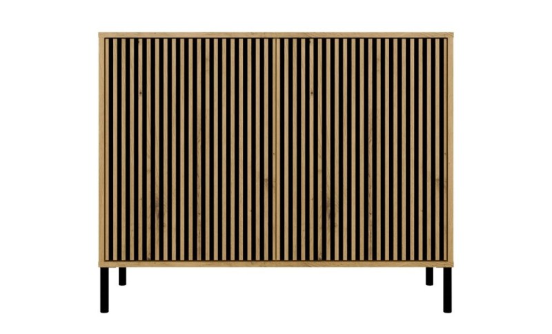 Komoda Kamaro 2D Slim dwudrzwiowa ryflowany front lamele 100 cm dąb artisan