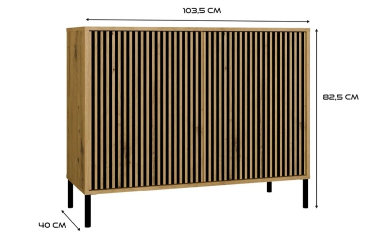 Komoda Kamaro 2D Slim dwudrzwiowa ryflowany front lamele 100 cm dąb artisan