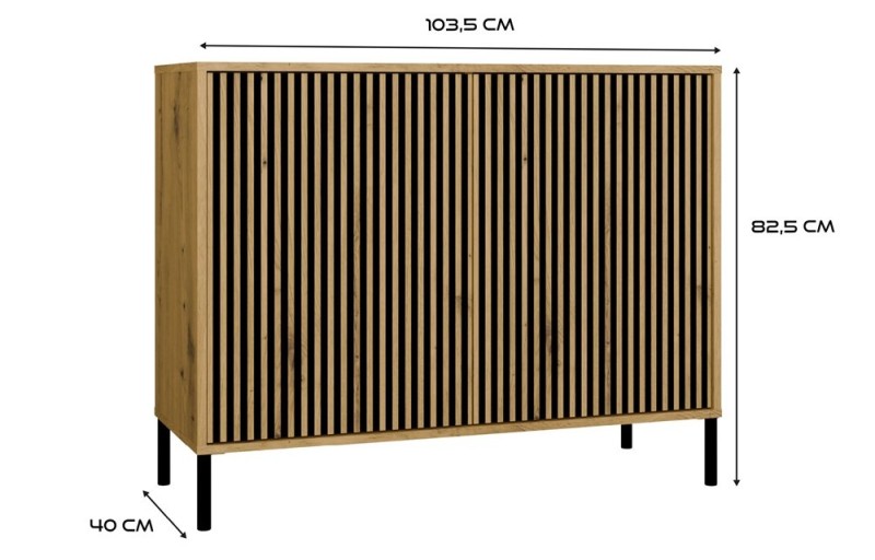 Komoda Kamaro 2D Slim dwudrzwiowa ryflowany front lamele 100 cm dąb artisan