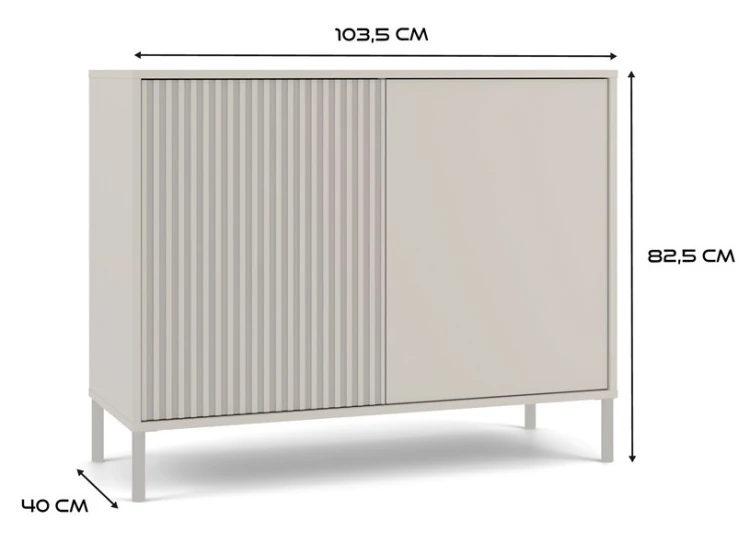 Komoda Kamaro 2D Slim dwudrzwiowa gładki i ryflowany front lamele 100 cm kaszmir