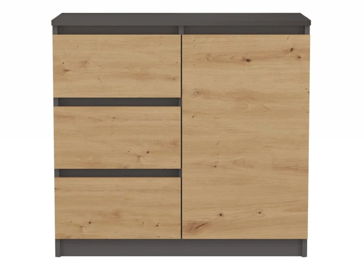 Komoda Malwa 1D3S jednodrzwiowa z 3 szufladami do salonu 80 cm antracyt/dąb artisan