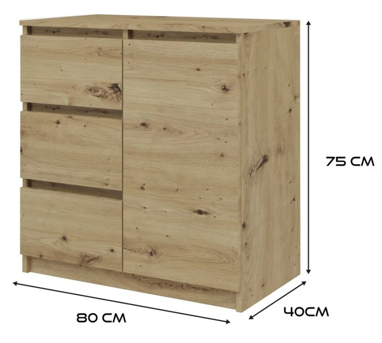 Komoda Malwa 1D3S jednodrzwiowa z 3 szufladami do salonu 80 cm dąb artisan