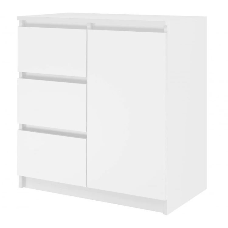 Komoda Malwa 1D3S jednodrzwiowa z 3 szufladami do salonu 80 cm biały