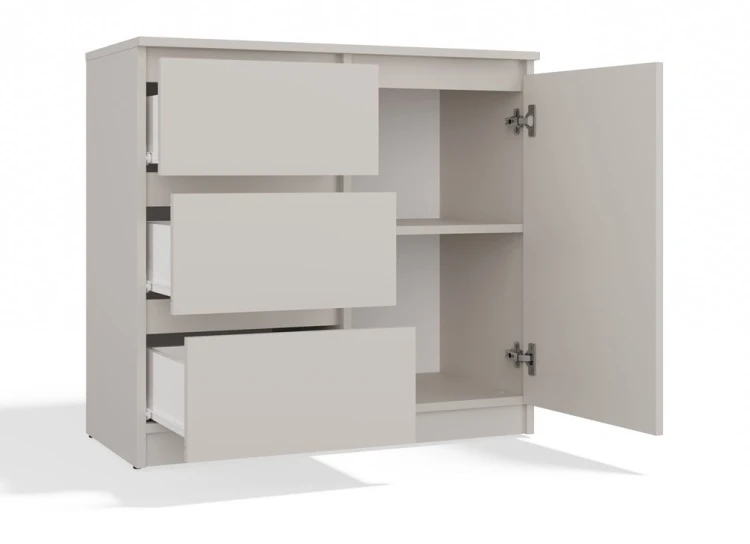 Komoda Malwa 1D3S jednodrzwiowa z 3 szufladami do salonu 80 cm kaszmir