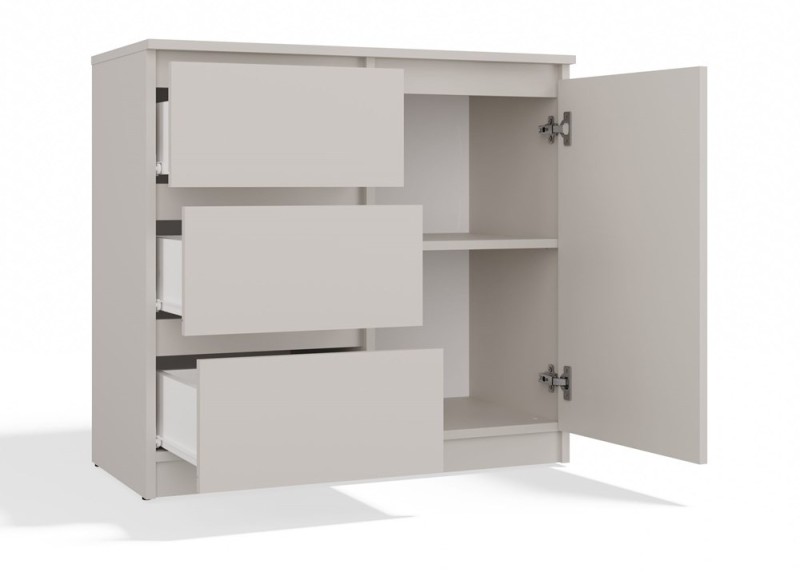 Komoda Malwa 1D3S jednodrzwiowa z 3 szufladami do salonu 80 cm kaszmir
