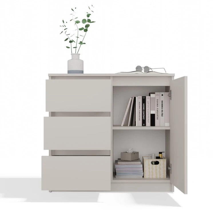 Komoda Malwa 1D3S jednodrzwiowa z 3 szufladami do salonu 80 cm kaszmir