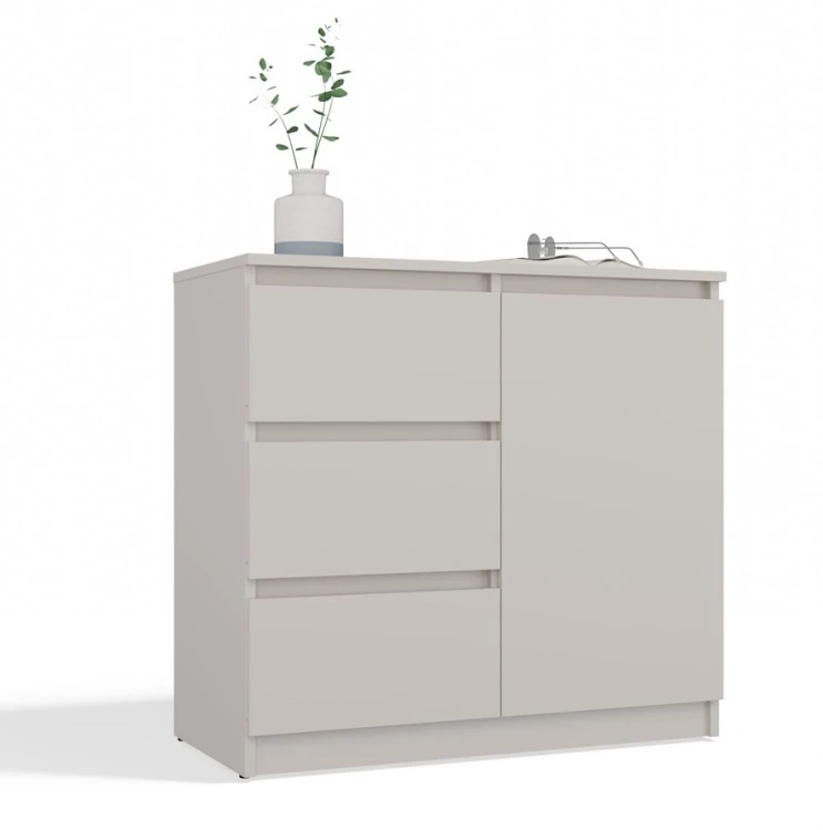 Komoda Malwa 1D3S jednodrzwiowa z 3 szufladami do salonu 80 cm kaszmir