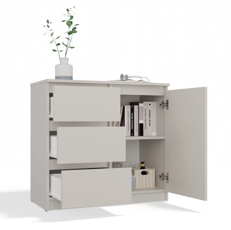 Komoda Malwa 1D3S jednodrzwiowa z 3 szufladami do salonu 80 cm kaszmir