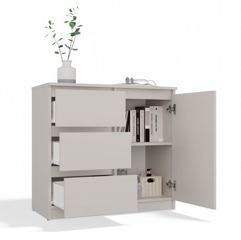 Komoda Malwa 1D3S jednodrzwiowa z 3 szufladami do salonu 80 cm kaszmir