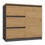 Komoda Malwa 1D3S jednodrzwiowa z 3 szufladami do salonu 80 cm antracyt/dąb artisan/blat dąb artisan