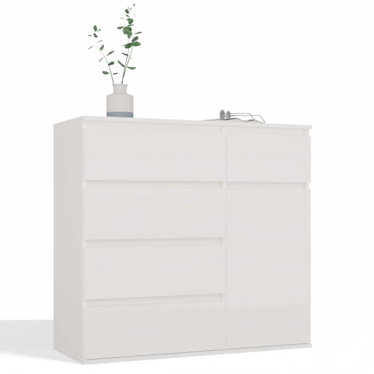 Komoda Malwa 1D5S jednodrzwiowa z 5 szufladami do salonu 100 cm biały