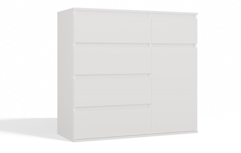 Komoda Malwa 1D5S jednodrzwiowa z 5 szufladami do salonu 100 cm biały