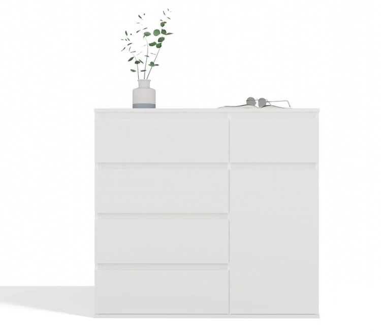 Komoda Malwa 1D5S jednodrzwiowa z 5 szufladami do salonu 100 cm biały