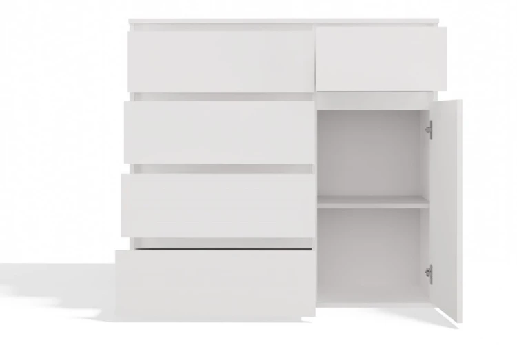 Komoda Malwa 1D5S jednodrzwiowa z 5 szufladami do salonu 100 cm biały