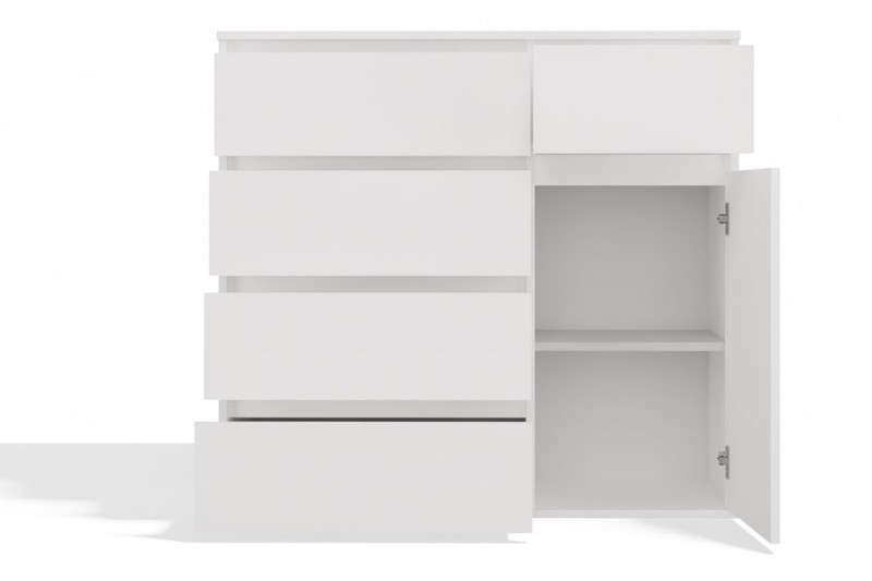 Komoda Malwa 1D5S jednodrzwiowa z 5 szufladami do salonu 100 cm biały