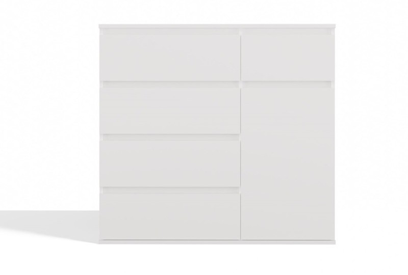 Komoda Malwa 1D5S jednodrzwiowa z 5 szufladami do salonu 100 cm biały