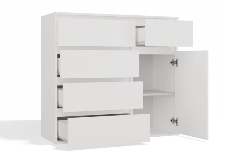 Komoda Malwa 1D5S jednodrzwiowa z 5 szufladami do salonu 100 cm biały