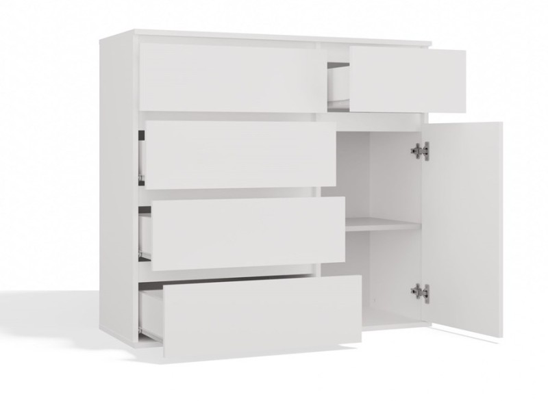 Komoda Malwa 1D5S jednodrzwiowa z 5 szufladami do salonu 100 cm biały