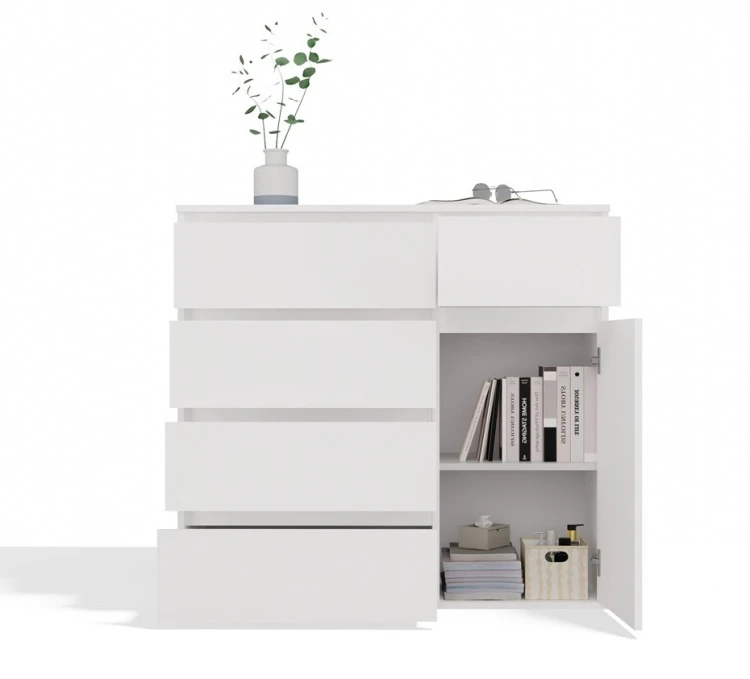 Komoda Malwa 1D5S jednodrzwiowa z 5 szufladami do salonu 100 cm biały