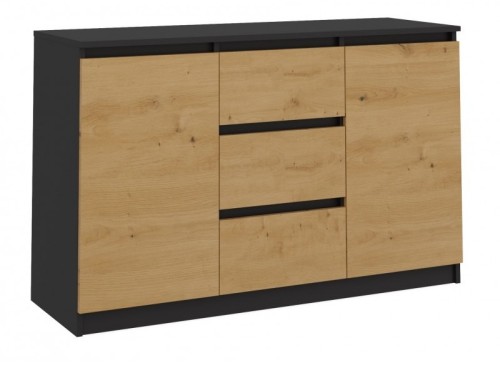 Komoda Malwa 2D3S dwudrzwiowa z 3 szufladami do salonu 120 cm antracyt/dąb artisan