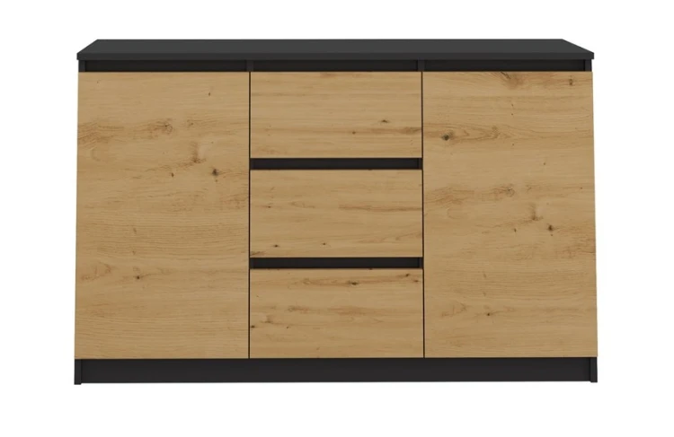 Komoda Malwa 2D3S dwudrzwiowa z 3 szufladami do salonu 120 cm antracyt/dąb artisan