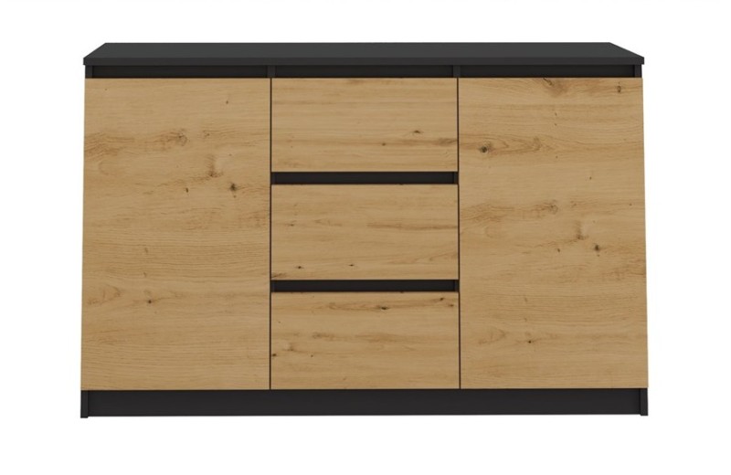 Komoda Malwa 2D3S dwudrzwiowa z 3 szufladami do salonu 120 cm antracyt/dąb artisan