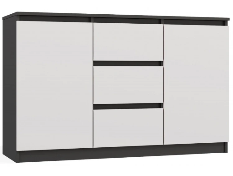 Komoda Malwa 2D3S dwudrzwiowa z 3 szufladami do salonu 120 cm antracyt/biały