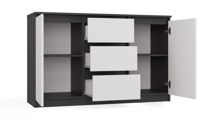 Komoda Malwa 2D3S dwudrzwiowa z 3 szufladami do salonu 120 cm antracyt/biały