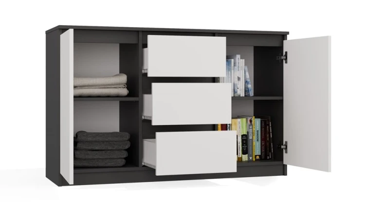 Komoda Malwa 2D3S dwudrzwiowa z 3 szufladami do salonu 120 cm antracyt/biały