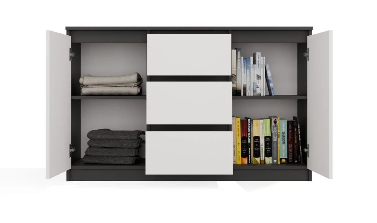 Komoda Malwa 2D3S dwudrzwiowa z 3 szufladami do salonu 120 cm antracyt/biały