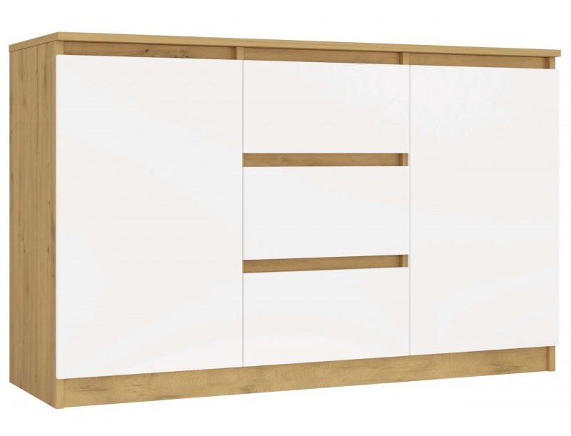 Komoda Malwa 2D3S dwudrzwiowa z 3 szufladami do salonu 120 cm dąb artisan/biały