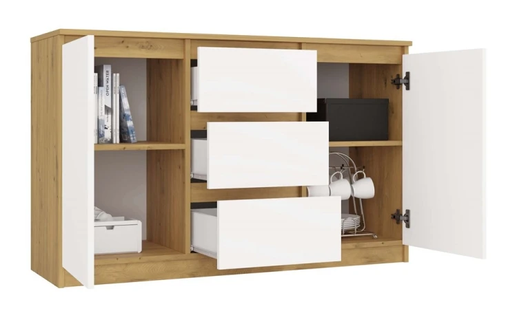 Komoda Malwa 2D3S dwudrzwiowa z 3 szufladami do salonu 120 cm dąb artisan/biały