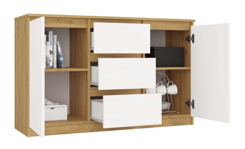 Komoda Malwa 2D3S dwudrzwiowa z 3 szufladami do salonu 120 cm dąb artisan/biały
