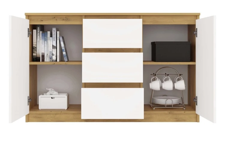 Komoda Malwa 2D3S dwudrzwiowa z 3 szufladami do salonu 120 cm dąb artisan/biały