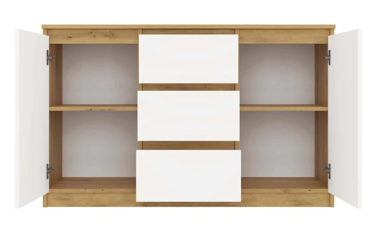 Komoda Malwa 2D3S dwudrzwiowa z 3 szufladami do salonu 120 cm dąb artisan/biały