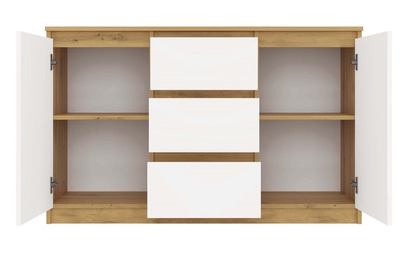 Komoda Malwa 2D3S dwudrzwiowa z 3 szufladami do salonu 120 cm dąb artisan/biały