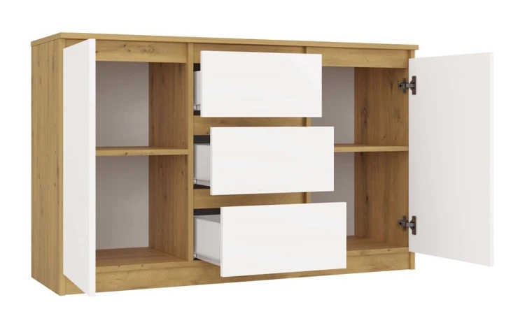 Komoda Malwa 2D3S dwudrzwiowa z 3 szufladami do salonu 120 cm dąb artisan/biały