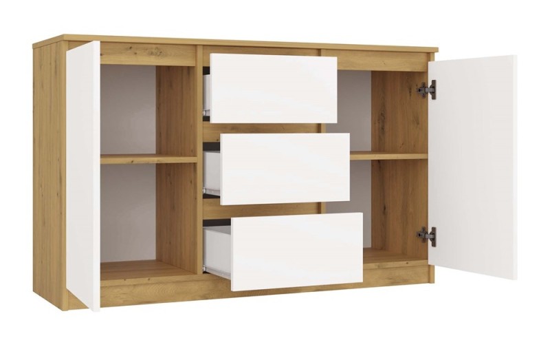 Komoda Malwa 2D3S dwudrzwiowa z 3 szufladami do salonu 120 cm dąb artisan/biały