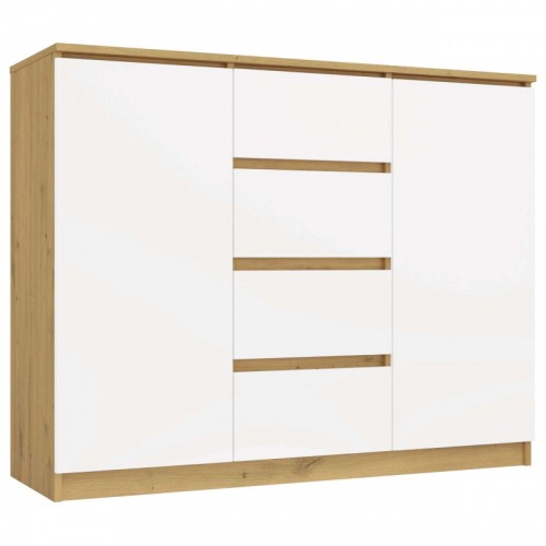 Komoda Malwa 2D4S dwudrzwiowa z 4 szufladami do salonu 120 cm dąb artisan/biały