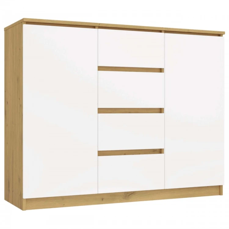 Komoda Malwa 2D4S dwudrzwiowa z 4 szufladami do salonu 120 cm dąb artisan/biały